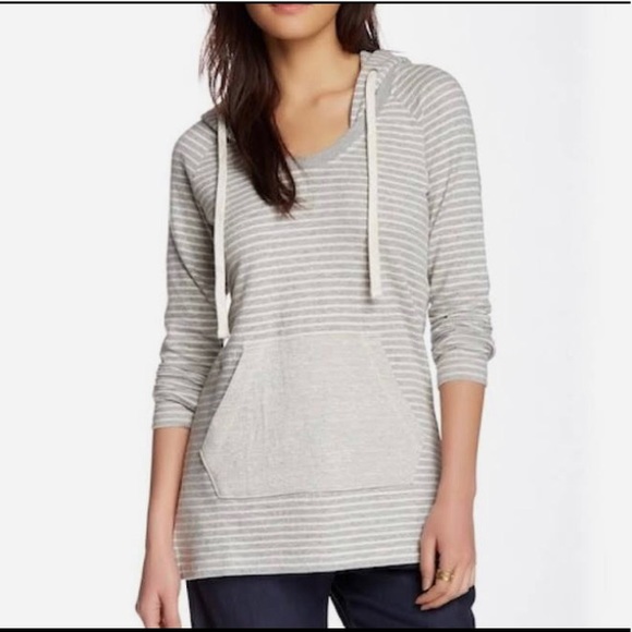 James Perse Tops - James Perse LS Gray & White Scoop Neck Hoodie Sz 3
